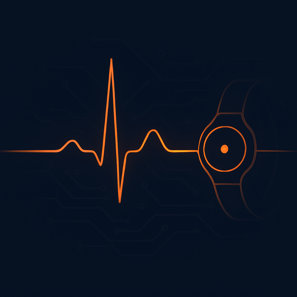 Abstract biosignal waveform and wearable sensor illustration
